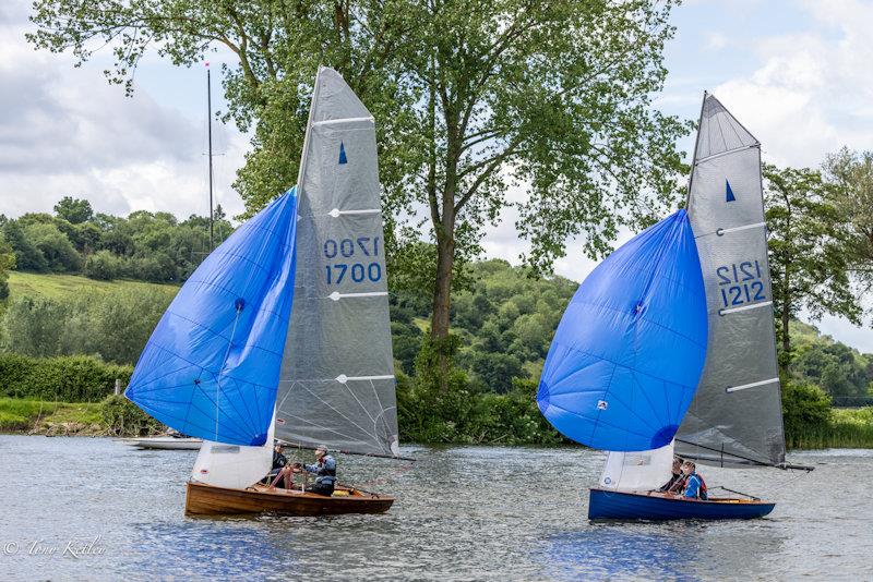 Peter and Debbie Walker lead from Tim Harridge and Josh Leroy - Merlin Rocket River Championships photo copyright Tony Ketley taken at Upper Thames Sailing Club and featuring the Merlin Rocket class