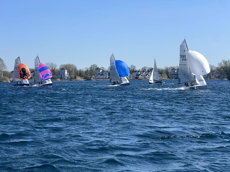 One of the many downwind legs where the fleet followed Chris and Sophie during the Merlin Rocket Silver Tiller and SW Series event at South Cerney - photo © Paul Kimmens
