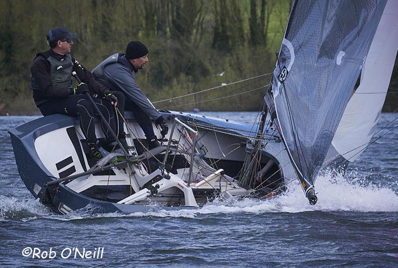 Paul Rayson and Christian Hill in a gust during the Allen South East Merlin Rocket event at Broadwater Sailing Club - photo © Rob O'Neill