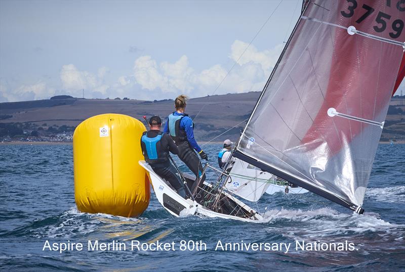 A rear sight - Tom Gillard hitting the gybe mark on day 5 of the Aspire Merlin Rocket Nationals at the WPNSA - photo © Rob O'Neill