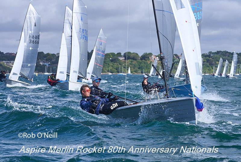 Mark Stockbridge and James Gifford approach the windward mark on the first lap on day 6 of the Aspire Merlin Rocket Nationals at the WPNSA - photo © Rob O'Neill