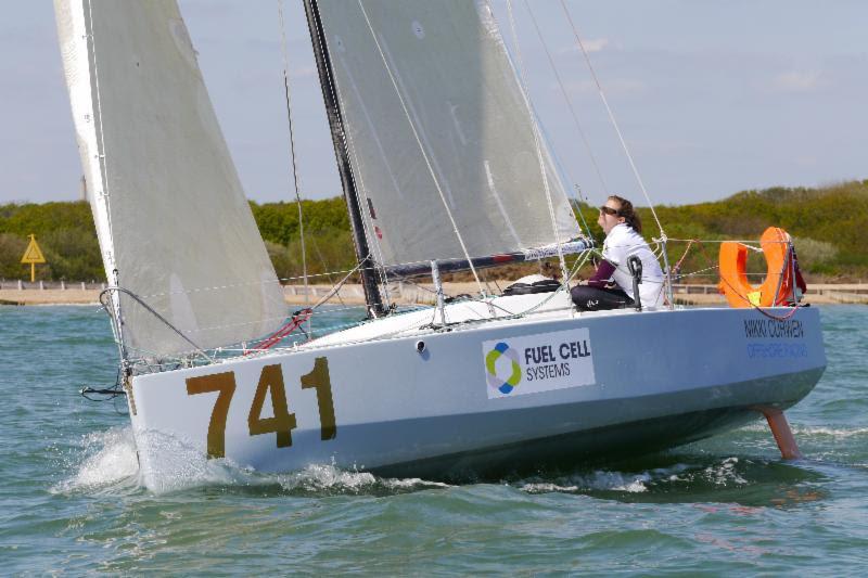 At the time of writing, Nikki Curwen is leading the pack in the Hamble to La Trinité Race - photo © Graham Nixon