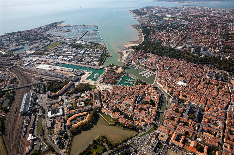 Aerial view of the Mini Transat 2014 Race Village in La Rochelle photo copyright Christophe Breschi / www.breschi-photo-video.com taken at  and featuring the Mini Transat class