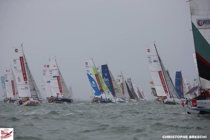 A rainy start in La Rochelle for the Mini-Transat La Boulangère photo copyright Christophe Breschi / www.breschi-photo-video.com taken at  and featuring the Mini Transat class