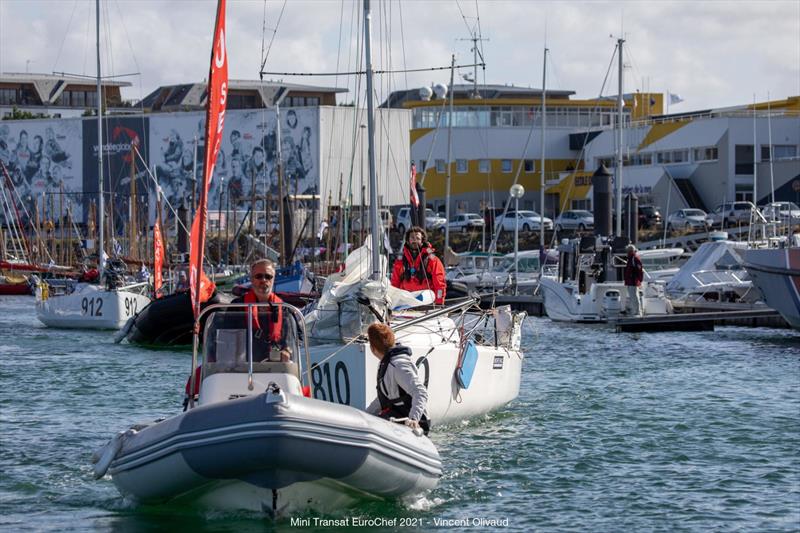 Mini Transat EuroChef 2021 teams set off from Les Sables d'Olonne photo copyright Vincent Olivaud taken at  and featuring the Mini Transat class