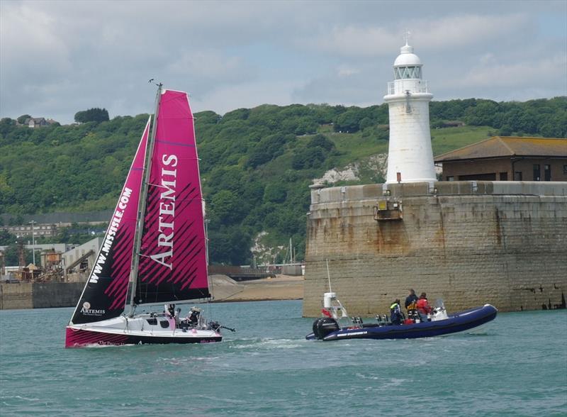 Natasha Lambert completes her Channel crossing in Dover photo copyright RYA taken at Royal Cinque Ports Yacht Club and featuring the Mini Transat class