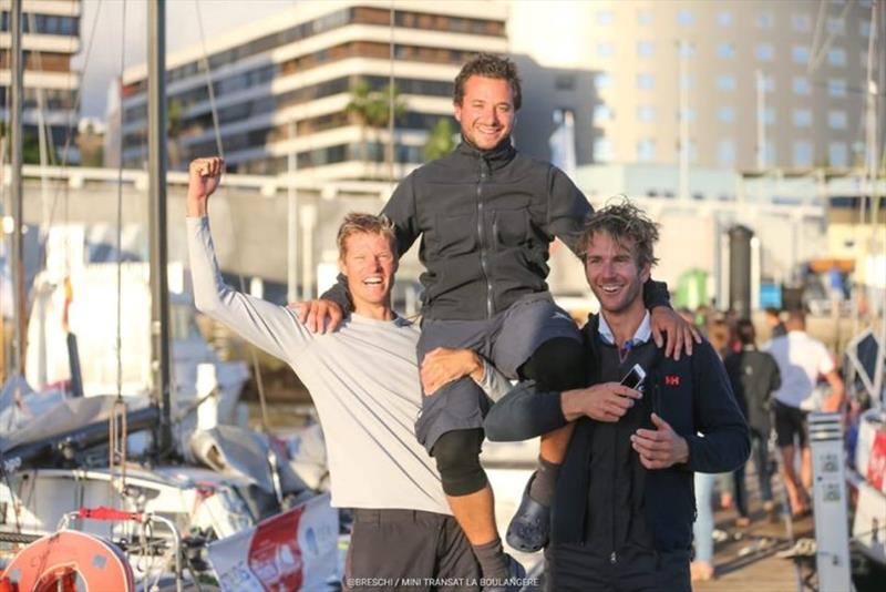 Ambrogio Beccaria sails a blinder and Félix De Navacelle and Matthieu Vincent complete the podium - 2019 Mini-Transat La Boulangère Leg 1 photo copyright Christophe Bresch taken at  and featuring the Mini Transat class