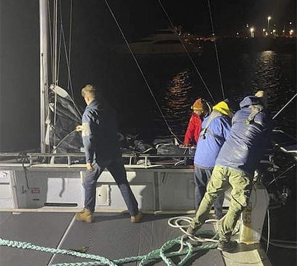 Xavier Doerr is retrieved by the Fremantle Sailing Club and then returned ashore photo copyright The Little Aussie Lap taken at Fremantle Sailing Club and featuring the Mini Transat class