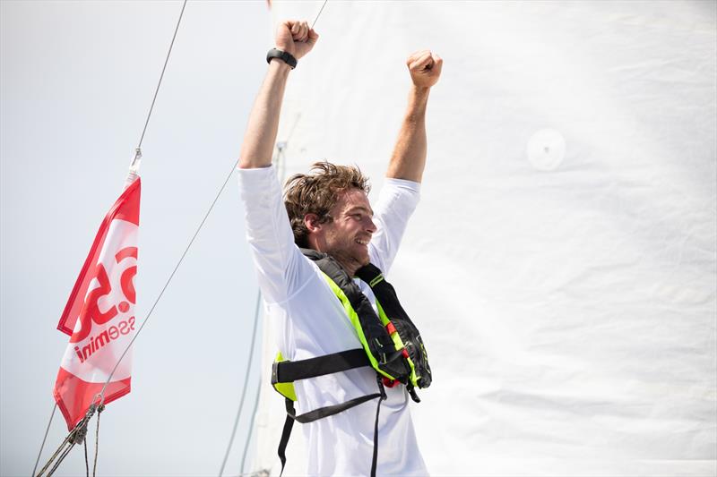 Mini en Mai 2026 Finish - 1st Series Basile Gautier , 1116 Marine Technology photo copyright Manon Le Guen taken at Société Nautique de La Trinité-sur-Mer and featuring the Mini Transat class