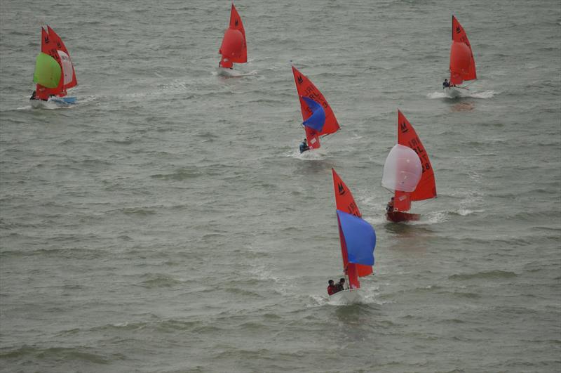 The fleet approaching Red Rock during the Irish Mirror Eastern Championships photo copyright Andy Johnston taken at Sutton Dinghy Club and featuring the Mirror class
