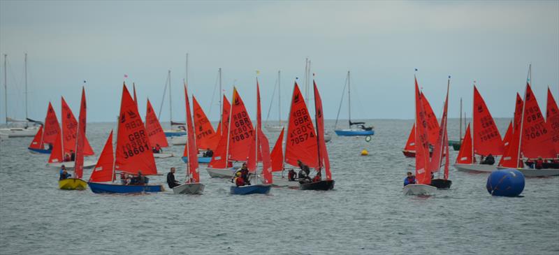 Tight battles at the first windward mark in Race 1 at Abersoch Mirror Week 2018 photo copyright John Edwards taken at South Caernarvonshire Yacht Club and featuring the Mirror class