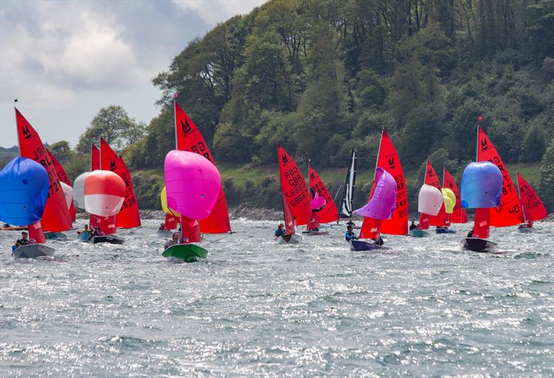 Fleet off Penarrow Point during race 1 of the Gul Mirror Nationals at Restronguet photo copyright Kyle Brown taken at Restronguet Sailing Club and featuring the Mirror class