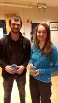 © Frank Miller Josh Porter & Katie Kane (Fireball) pick up their Frostbite Mug (in their debut Sunday) for Race 3 of the PY Fleet on day 1 of the Dun Laoghaire Frostbites Series 2 © Frank Miller