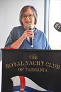 Volunteer Lead Colette Calver addressing the audience at the Hobart launch of the 80th Rolex Sydney Hobart Yacht Race &copy; Jane Austin