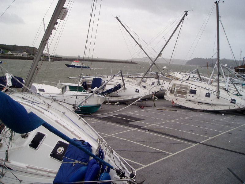 Disaster at Queen Anne's Battery in Plymouth where the high winds last weekend knock over many yachts on the hard photo copyright Peter Jenner taken at 