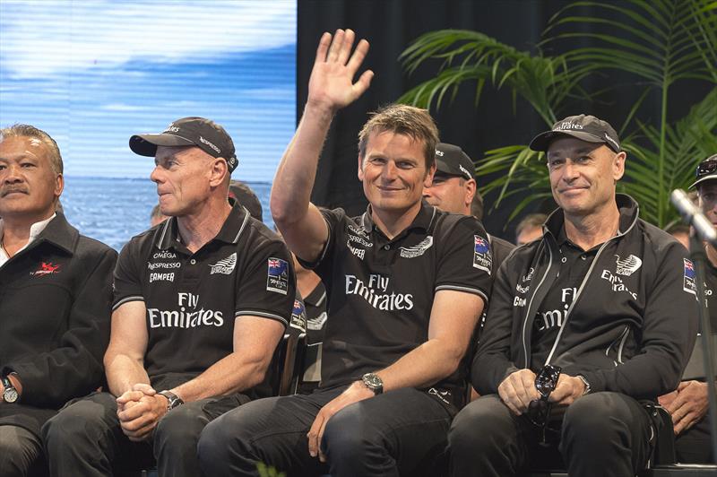 Emirates Team New Zealand welcome home event in Auckland - Dean Barker waves to fans in shed - photo © Chris Cameron / ETNZ