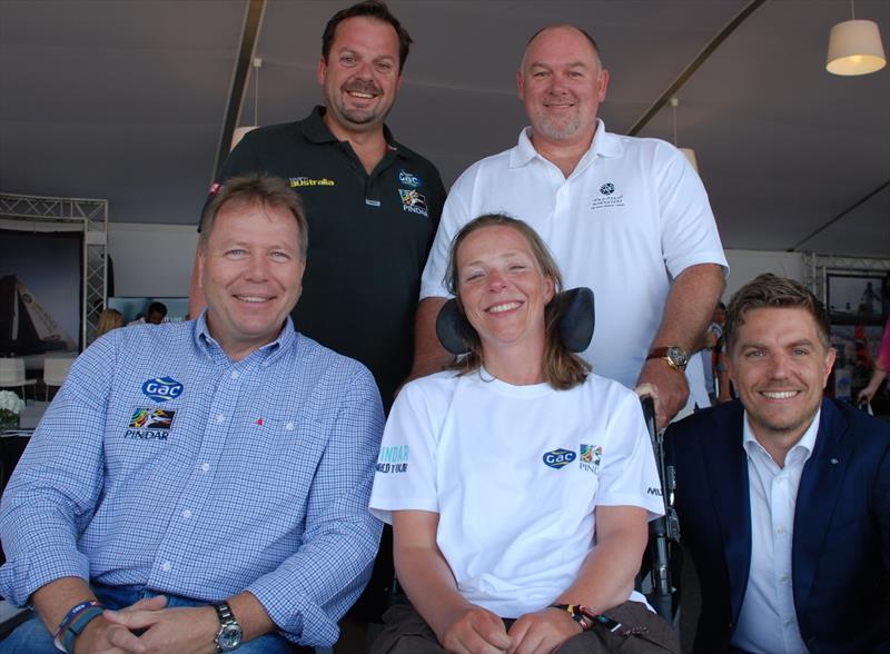 Hilary Lister (centre) with GAC Pindar's Nick Crabtree (in black shirt) and GAC's Sean Bradley, Eric Barnard and Daniel Nordberg photo copyright Adam Tanous taken at Oman Sail