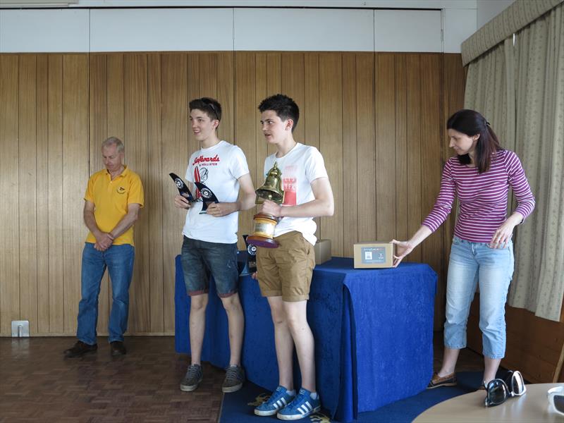 Ben and Gabe Hill after being awarded the Lloyd Hayes Trophy for winning the Junior Fleet by Commodore Ian Donaldson photo copyright Ron Harper taken at West Lancashire Yacht Club