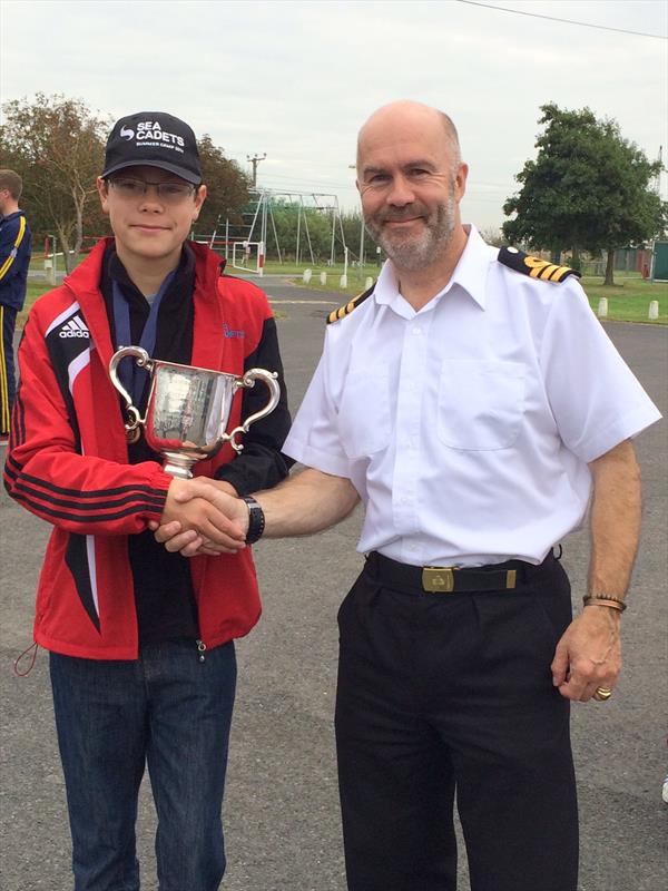 Cadet Richardson with the Dawson Cup and the Captain of Sea Cadets photo copyright Nigel Vick taken at 
