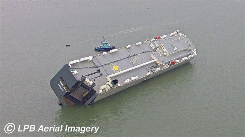 The Hoegh Osaka aground on the Brambles Bank in the Solent - photo © LPB Aerial Imagery