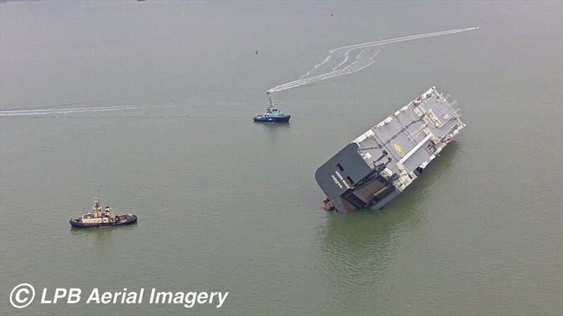 The Hoegh Osaka aground on the Brambles Bank in the Solent - photo © LPB Aerial Imagery