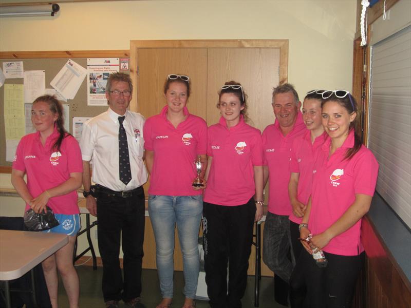 The winning crew of 'Hunca Hunnies' (l-r) JoJo Barrie, Gareth Jones (RNLI Operations Manager), Caitlin Ross, Kellie Carmichael, Willie Patterson ('Hunca Hero' yacht owner), Boo Coles & Pip Benson at the Solway YC Kippford RNLI Regatta prize giving - photo © Ian Purkis