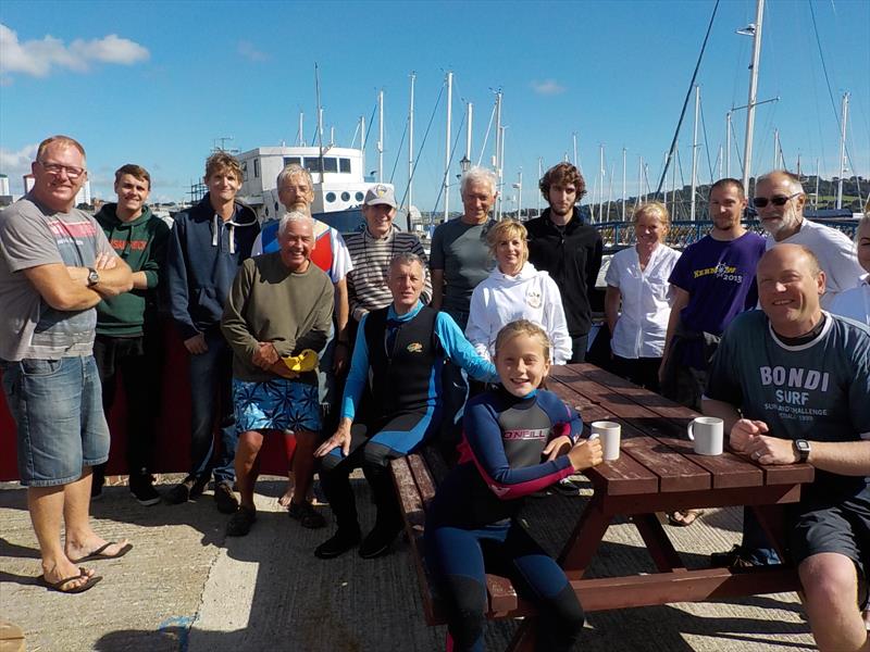 Some of the Regatta entrants and helpers in the sunshine, Geraldine Roberts (GSR Chandlery) ninth from left at the Torpoint Mosquito Dinghy Regatta photo copyright Brigitte Mann taken at Torpoint Mosquito Sailing Club