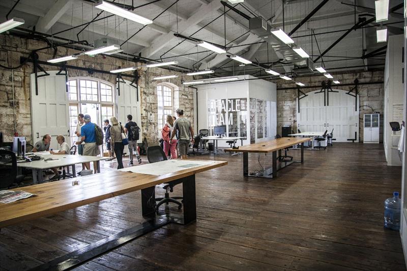 The ORACLE TEAM USA offices are upstairs from the gym in a restored Victorian store house that is as old as the America's Cup itself photo copyright Rob Melotti taken at 