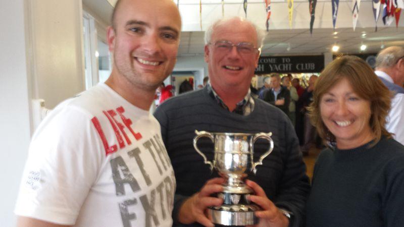 Ian Robson & Sandy Johnson receive the Championship of The Alde from AYC Vice Commodore Tikkii Mawson photo copyright John Adcroft taken at Aldeburgh Yacht Club
