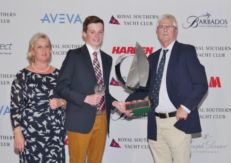 The Richard Cann Trophy, awarded to Isabelle Waha and collected on her behalf by Chris James (l-r) Kate Cann, Chris James and Chris Cann at the Royal Southern Yacht Club's annual Prizegiving - photo © Chris Gillingham