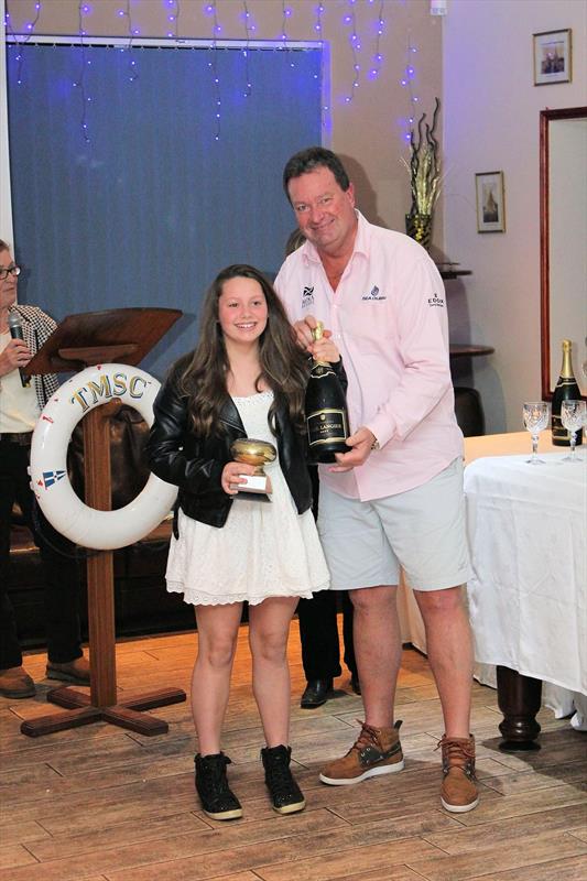 Emma Willoughby winner of the PYA Ladies' helm and the Youth Helm with Steve Wassell at Torpoint Mosquito's annual prizegiving photo copyright Chris Waters taken at Torpoint Mosquito Sailing Club