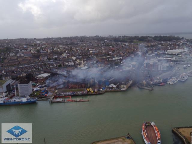The aftermath of the huge fire in Cowes photo copyright Darren Vaughan / www.wightdrone.com taken at 