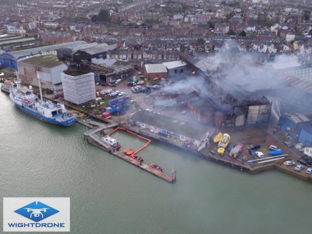 The aftermath of the huge fire in Cowes photo copyright Darren Vaughan / www.wightdrone.com taken at 