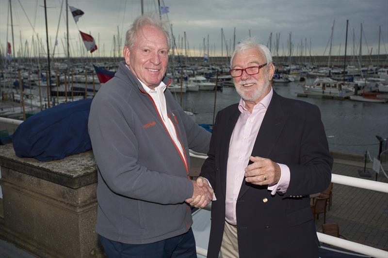 US businessman and life long-sailor, George David, pictured with Theo Phelan, Volvo Round Ireland Yacht Race organiser photo copyright Michael Kelly taken at Royal Irish Yacht Club