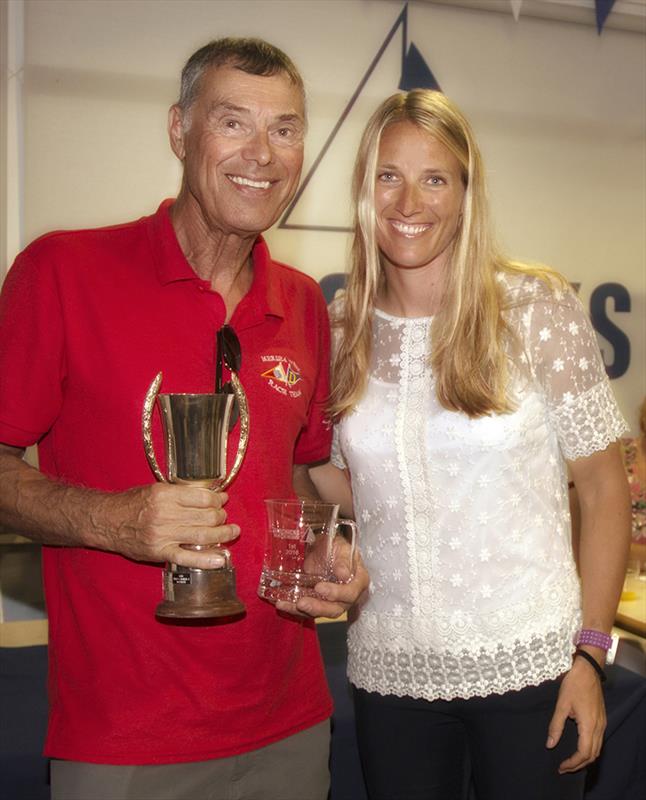 Mersea Week Chairman Julian Lord with Olypmic Gold Medalist Saskia Clark during Mersea Week and Mersea Town Regatta 2016 photo copyright Chrissie Westgate taken at West Mersea Yacht Club