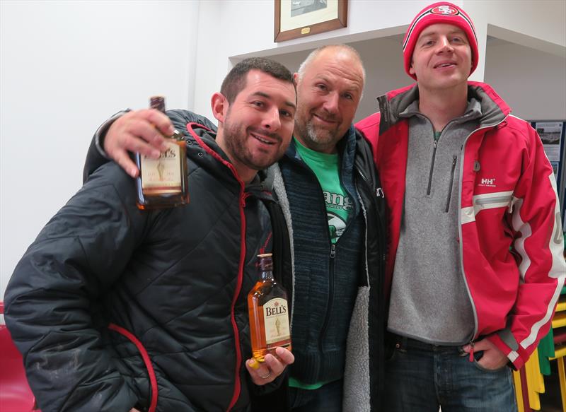 John McAfee, left, and Lester Noble, winners of the Autumn Nip at UYC with Vice Commodore Rick Boyce (right) photo copyright Sue Giles taken at Ullswater Yacht Club
