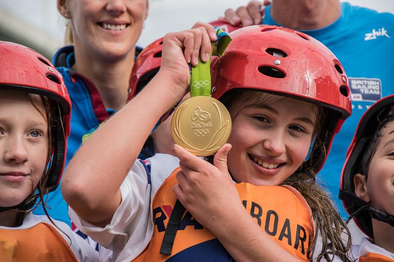 Newlands Primary School students and Olympic medallists at Southampton Water Sports Activity Centre - photo © SWAC