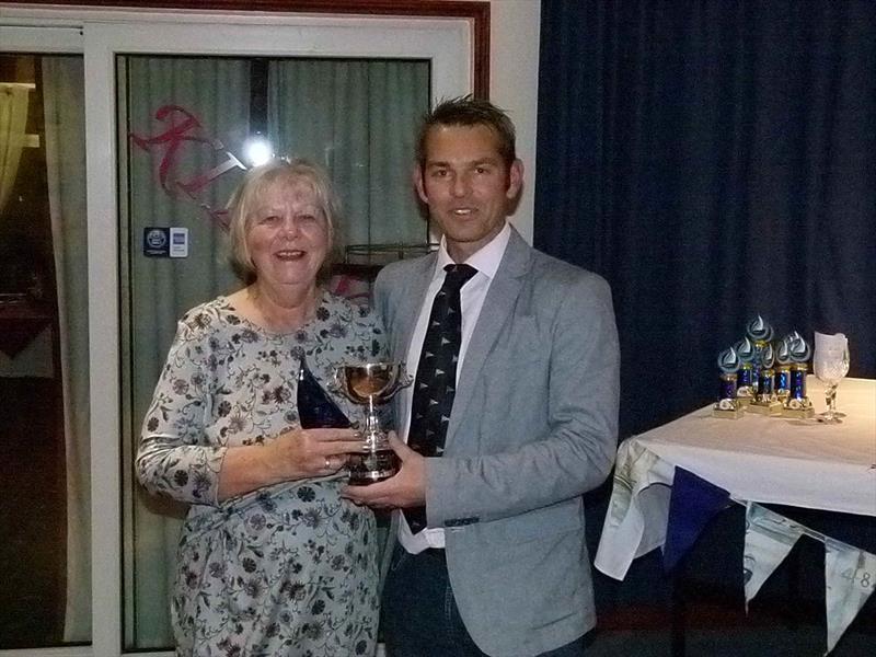 Jenny Roberts receiving the award for Services to Dinghies from Steve Roberts at the Torpoint Mosquito dinghy prize giving - photo © Keith Watts