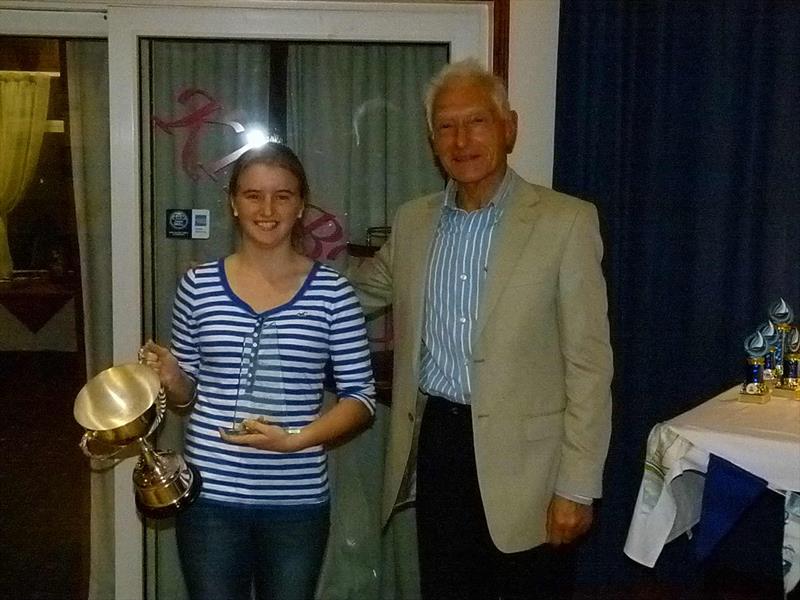 Girl Cadet who has progressed into racing: Grace Cowd with Club President, Tony Ayers at the Torpoint Mosquito dinghy prize giving photo copyright Keith Watts taken at Torpoint Mosquito Sailing Club