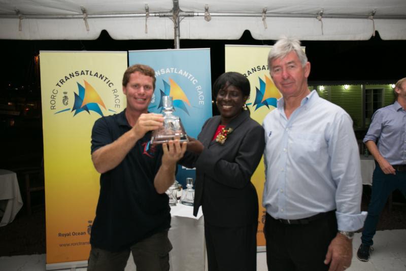 Laurent Pellecuer (left) collects a RORC decanter for winning IRC One for the crew who are all surgeons and raced across the Atlantic for the first time on the Class40, Seconde Chance - photo © RORC / Arthur Daniel