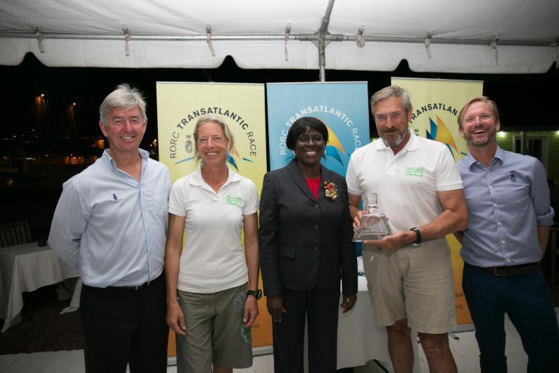 Eddie Warden Owen, RORC CEO, Miranda Merron (Class40, Campagne de France) , Dr. Clarice Modeste-Curwen, Minister for Tourism, Civil Aviation, Culture & Cooperatives, Halvard Mabire (Class40, Campagne de France), Nick Elliott, RORC Racing Manager. Class40 - photo © RORC / Arthur Daniel