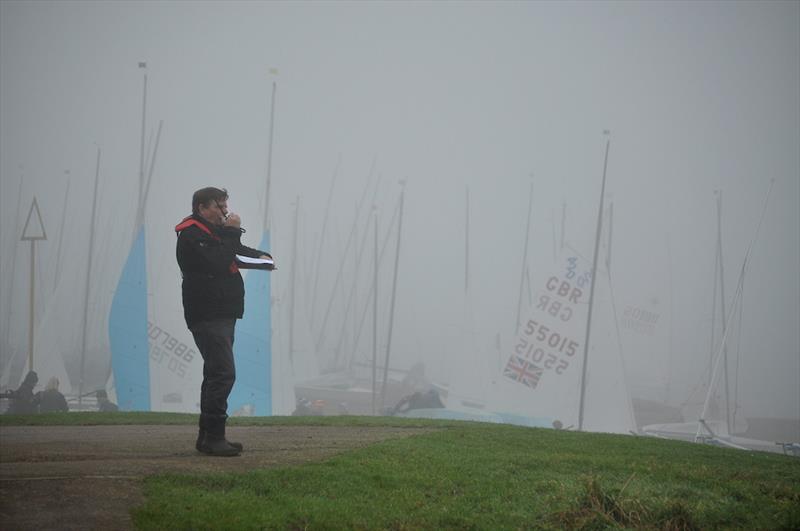 David Wilkins in the fog during the John Merricks Tiger Trophy - GJW Direct Sailjuice Winter Series Round 6 photo copyright Jon Williams taken at Rutland Sailing Club