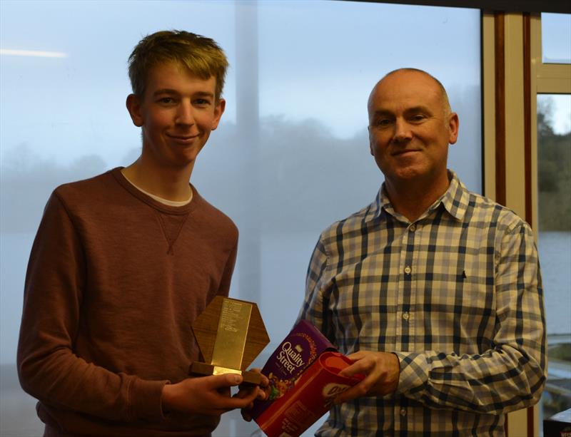 Sutton Bingham's Andrew Frost receives the Icicle Trophy from SBSC Sailing Secretary Chris Jones photo copyright Saffron Galagher taken at Sutton Bingham Sailing Club