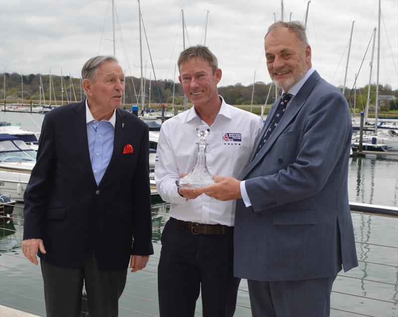 Stephen 'Sparky' Park is presented with a boats.com/YJA Special Award for services to the sport of sailing by Barry Pickthall, Chairman of the Yachting Journalists' Association (right) and former Chairman Bob Fisher photo copyright PPL taken at Royal Southern Yacht Club