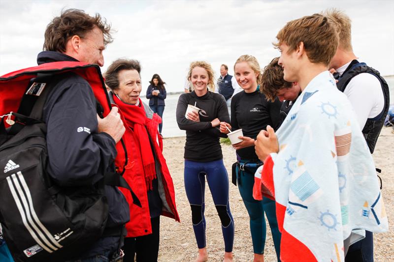 HRH The Princess Royal visits on day 4 of the RYA Youth Nationals photo copyright Paul Wyeth / RYA taken at Hayling Island Sailing Club