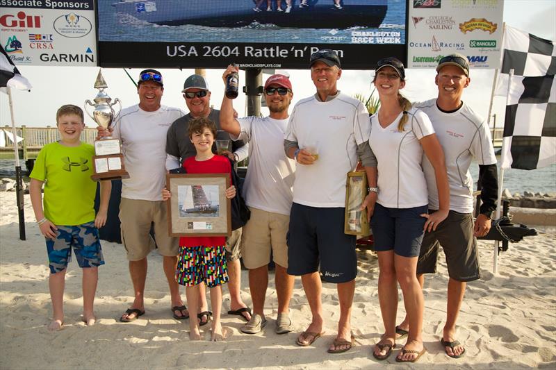 Mike Beasley (second from left) and his Annapolis, MD-based crew show their elation at winning the Palmetto Cup Perpetual Trophy, the overall award for best performance among handicap classes - they dominated a talented at Sperry Charleston Race Week 2017 - photo © Charleston Race Week / Meredith Block