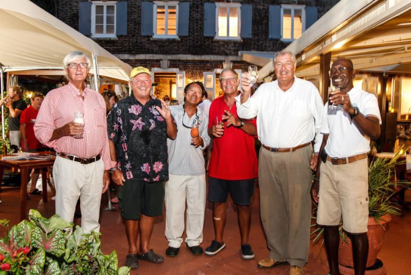 Old Traditions - Antigua Sailing Week legends (l-r) Geoffrey Pidduck, Steve Carson, Bernie Evan-Wong, Hans Lammers, Sir Richard Matthews and Sir Franklyn Braithwaite photo copyright Paul Wyeth / www.pwpictures.com taken at Antigua Yacht Club