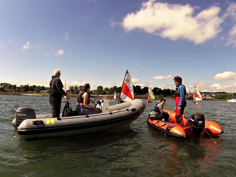 Main Fleet Coaches Jane and Naill and Tera Coaches Iain and Hamish discussing what to have for lunch during the Dalgety Bay Development Regatta photo copyright Sarah Franklin taken at Dalgety Bay Sailing Club