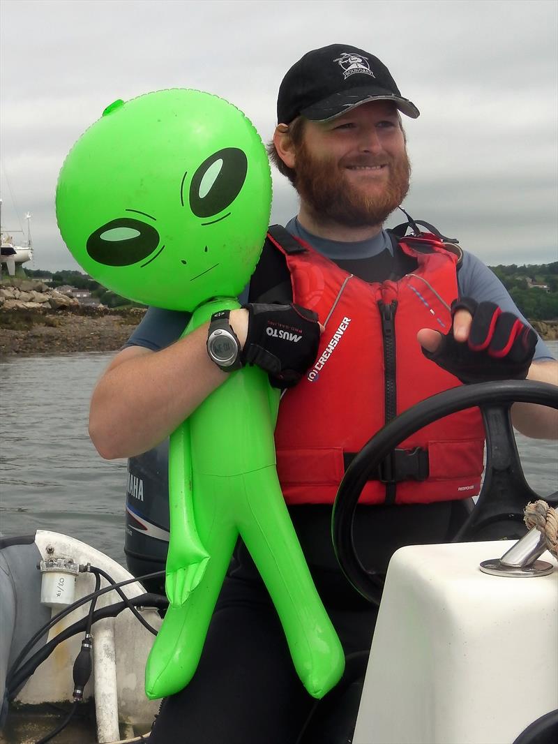 Mike and Alvie the Alien providing safety cover for the fleets during the Dalgety Bay Development Regatta photo copyright Kiki Papapanagioutou taken at Dalgety Bay Sailing Club