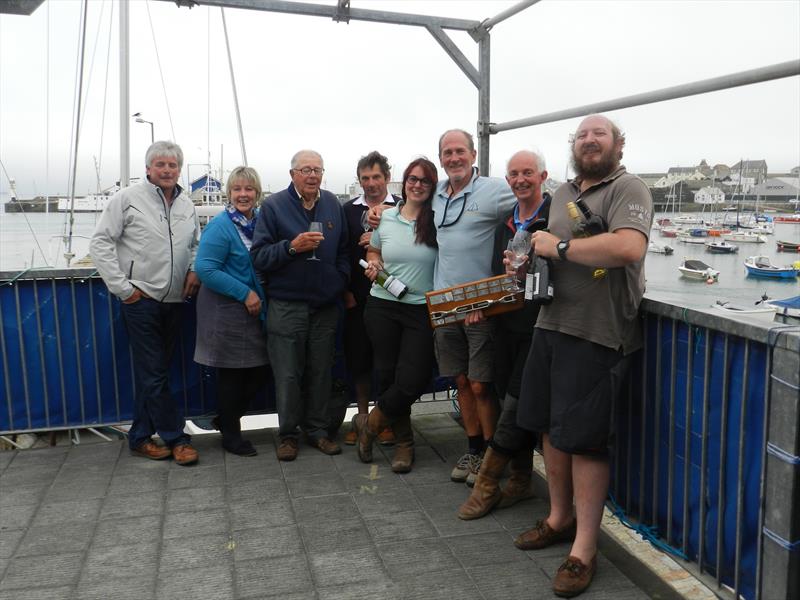 COGS Falmouth to Penzance race (l-r) Mike Lithgo (Nighttowler), Jonny Walker (Juno), Alan Spencer-Smith (Inn Spirit), Beccy Leech (Scorpion), Jack Penty (Noon High), Neil Chamberlain (Tai Mo Shan) together with Mr and Mrs Mel Sharp photo copyright Andrew Laming taken at Penzance Sailing Club
